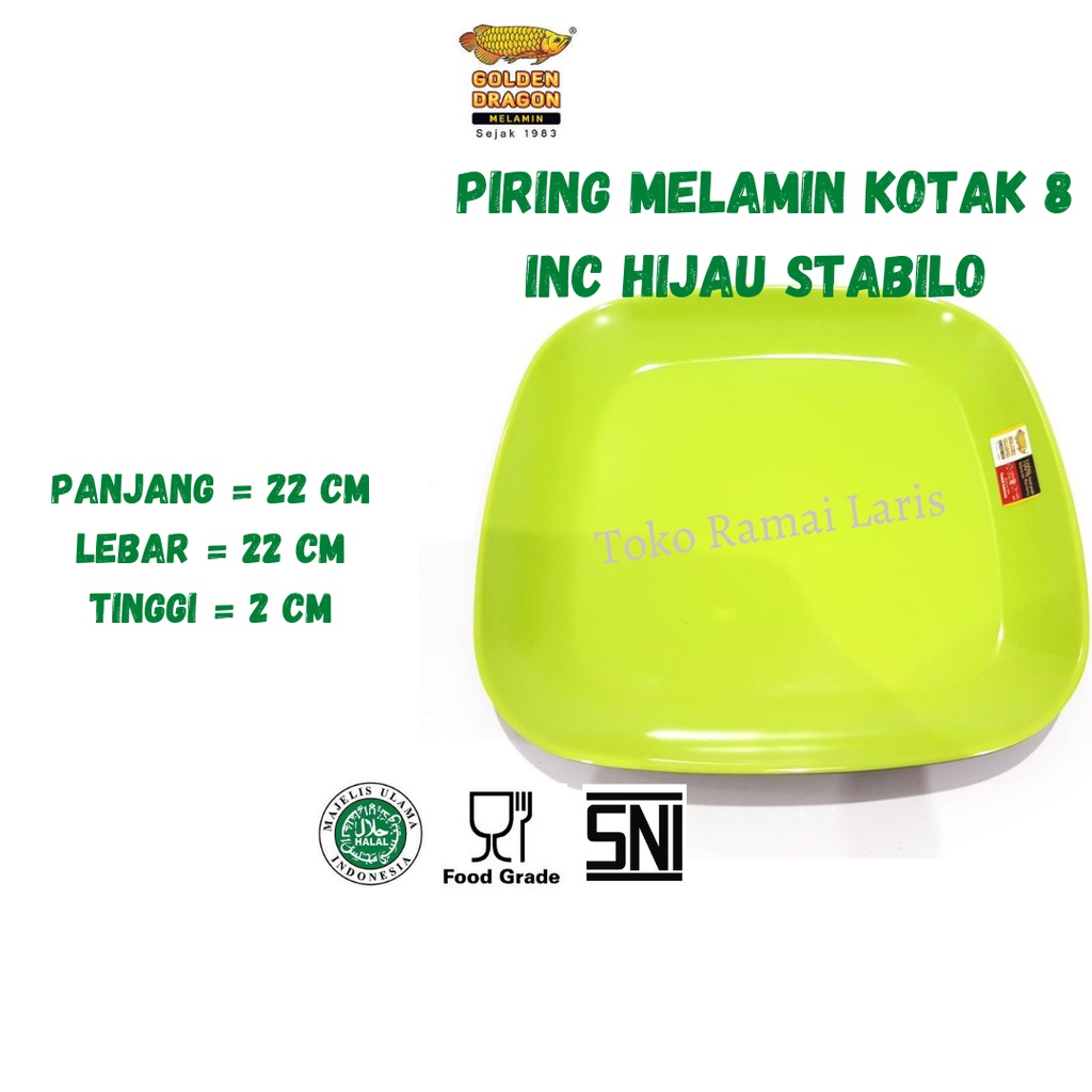 PIRING MELAMIN KEREN P87A3 Piring Melamin Kotak 8 inc Hitam Hijau Stabilo Golden Dragon