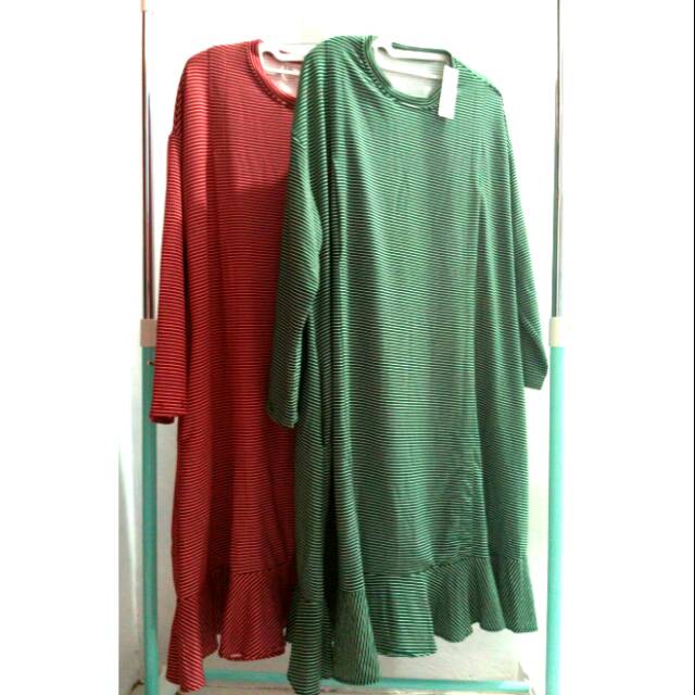 Real picture butik tunik baju busui bumil ruffle stripe jumbo