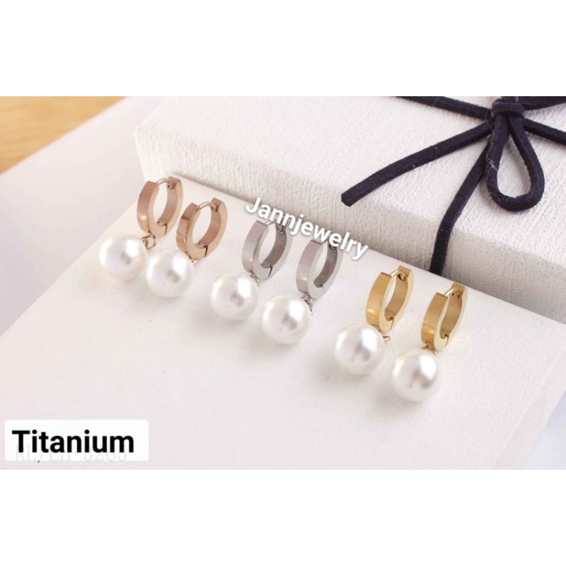 Anting mutiara titanium asli anti karat&amp;alergi