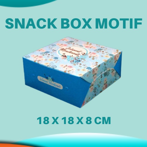 

Snack Box Motif Bunga Biru Kotak Snack Camilan Dus Kue Kardus Kemasan Makanan Food Packaging 18x18x8