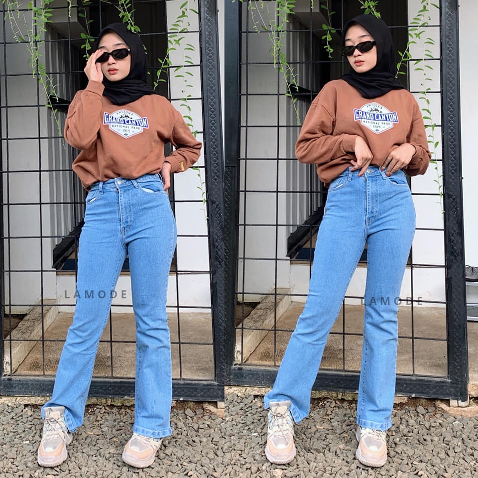 LAMODE - Celana Cutbray jeans Wanita - Celana Cutbray Higtwaist bootcut Terbaru kekinian Anti Bogah