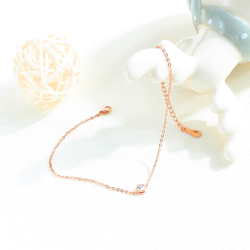 Gelang Kaki Rantai Bahan Titanium Steel Warna Rose Gold Gaya Korea Untuk Wanita Anti-rust anklet titanium-6