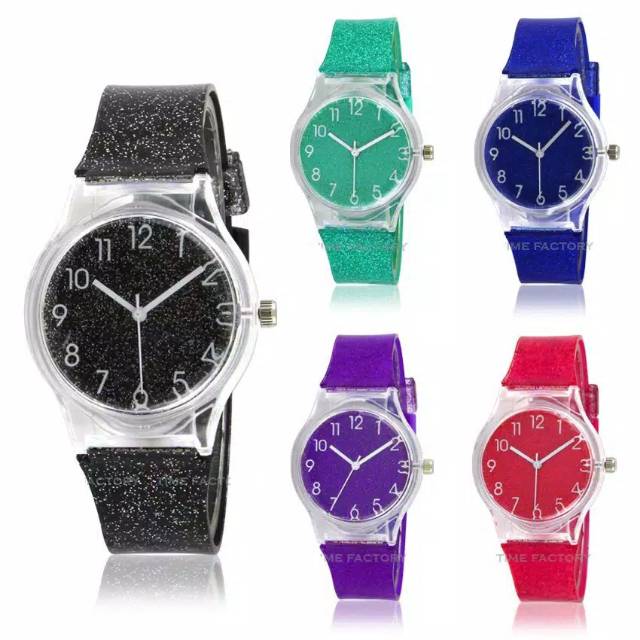 Jam Tangan Wanita Anak Perempuan Fashion Jelly Glitter /  Manik Rubber Analog