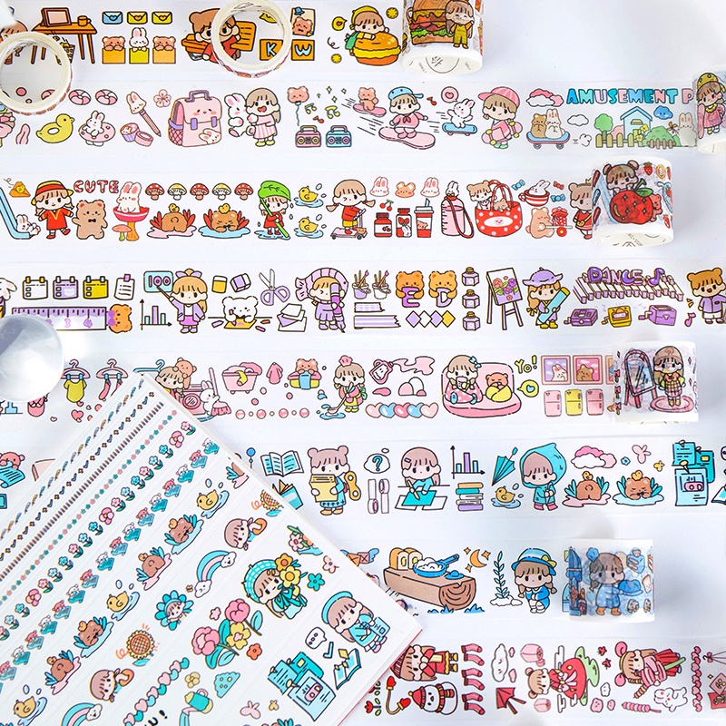 Washi Tape 10 Rol | Selotip Washi Motif Kartun Lucu Untuk Scrapbook | Stationery