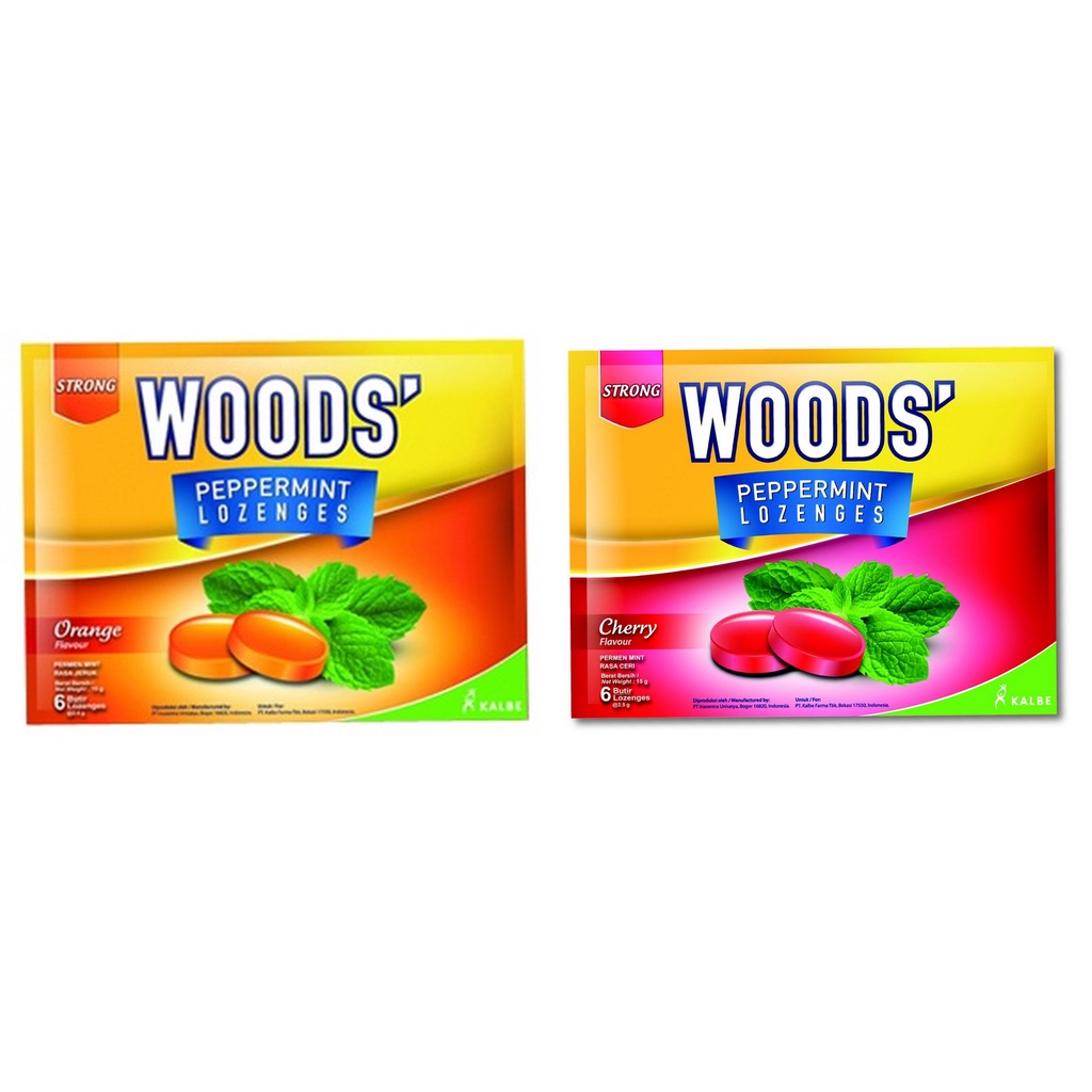 WOODS LOZENGES CHERRY &amp; ORANGE ORIGINAL Peppermint Sachet Isi 6 Butir Permen