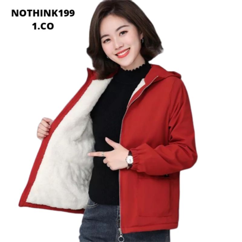 jaket wanita bahan dalam bulu mantel musim dingin wanita tebal dan hangat jaket hoodie cewe korean style