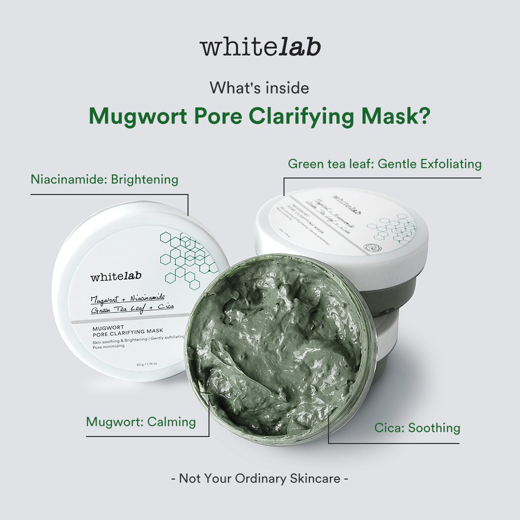 [ORI] Whitelab Mugwort Pore Clarifying Mask Melembabkan &amp; Menenangkan Kulit Iritasi Mengontrol Produksi Minyak Berlebih - 50 Gram BPOM