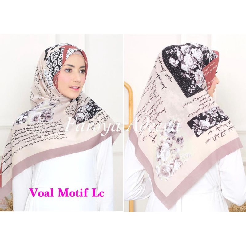 HIJAB JILBAB SEGIEMPAT VOAL KORAN ARAB LASERCUT / KERUDUNG KORAN ARAB MURAH MOTIF RANTING DENAY DEEN