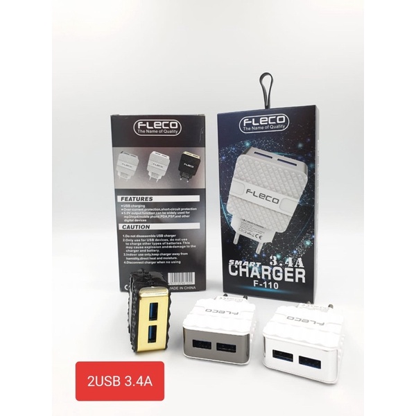PROMO CHARGER FLECO F110 ORIGINAL 2USB SMART POWER CHARGER REAL QUALITY