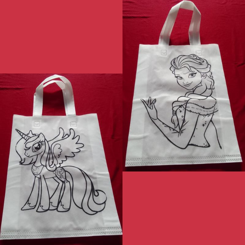 

5 pcs Tas 30 x 40 Sablon Bergambar / Goodie Bag / Souvenir / Kado Ultah