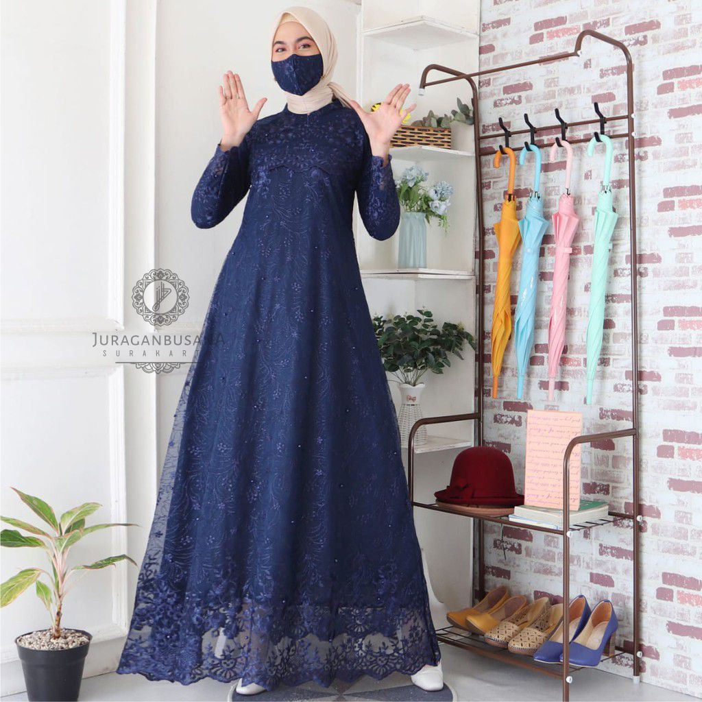 Gamis Pesta Wanita Muslimah Aura Gown 2 Sahita Maxy Gamis Brukat Tile Depan Belakang