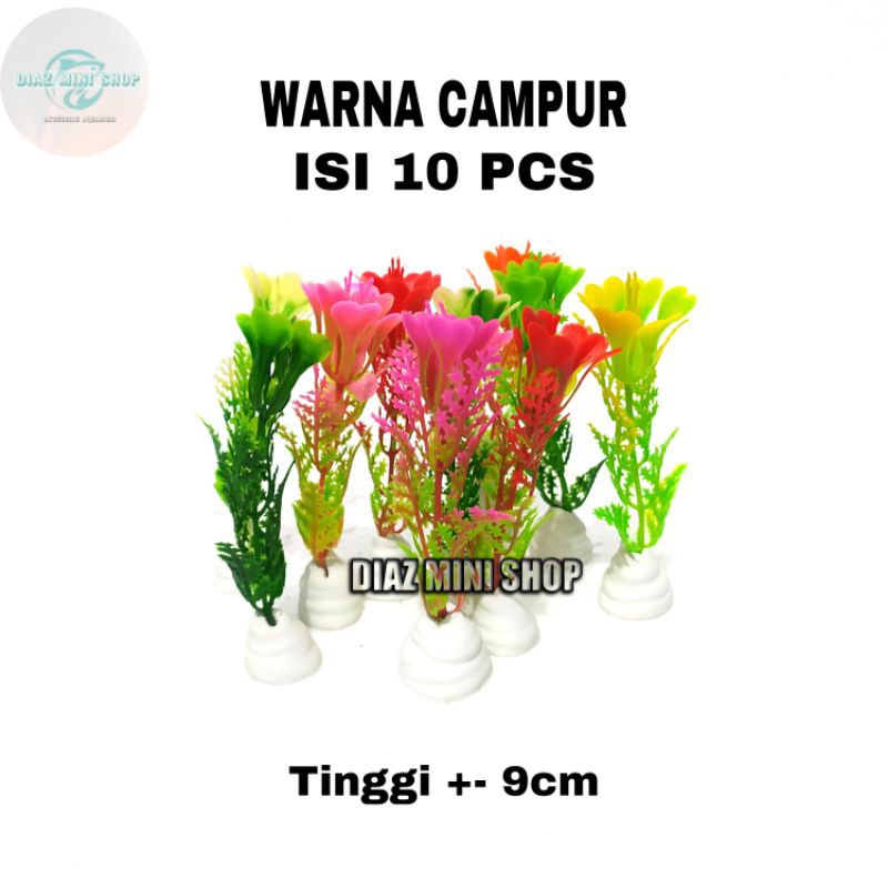 Tanaman plastik hiasan aquarium akuarium aquascape isi 10 pcs
