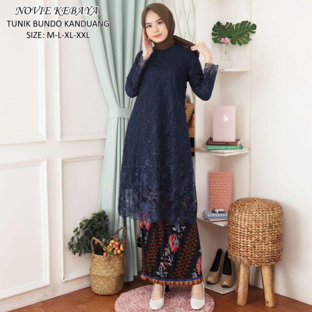 ( REALPICT ) Kebaya Tunik Tulle Bordir - Kebaya Novie Kebaya - Kebaya Modren - Set Kebaya Brukat-Navy