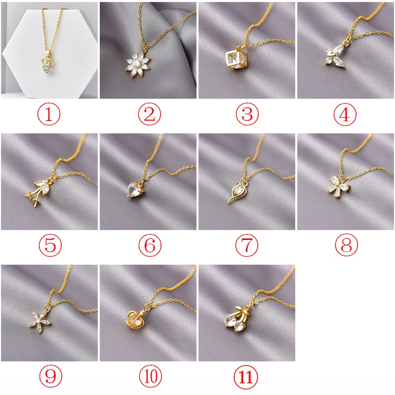 XiaoboACC Korean Fashion Hollow Cubic Zircon Pendant Necklace Cute Butterfly Heart Crown Chain Necklaces Girlfriend Gifts