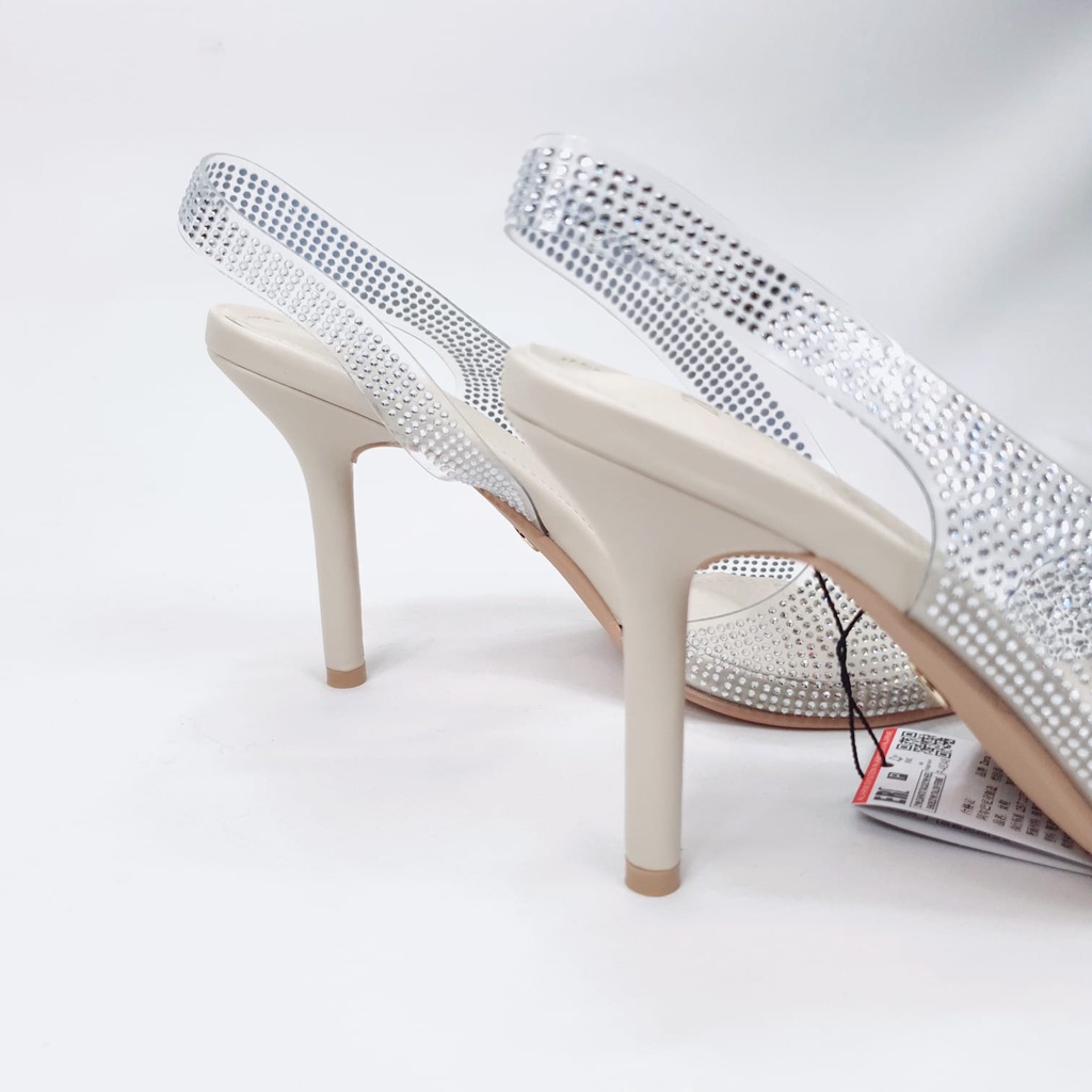 SANDAL WANITA ZS-3596 GLITTER TRANSPARNT HEELS 9CM WHITE