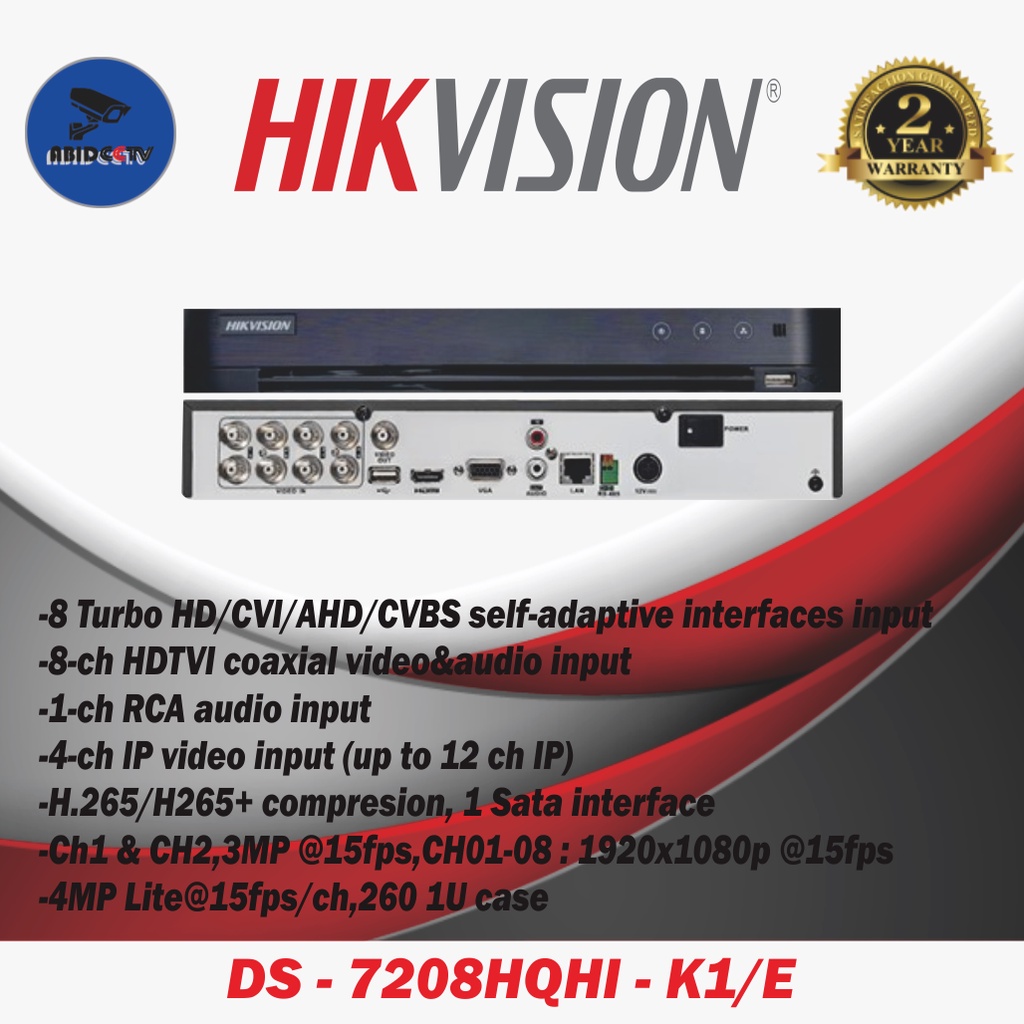 DVR HIKVISION 8CHANNEL DS-7208HQHI-K1/E -
