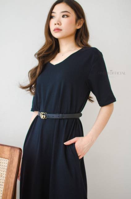 HYERIES VEBY Dress / Dress Casual Wanita / Side Slit Dress / Loose Maxi Dress Polos / Dress Jumbo