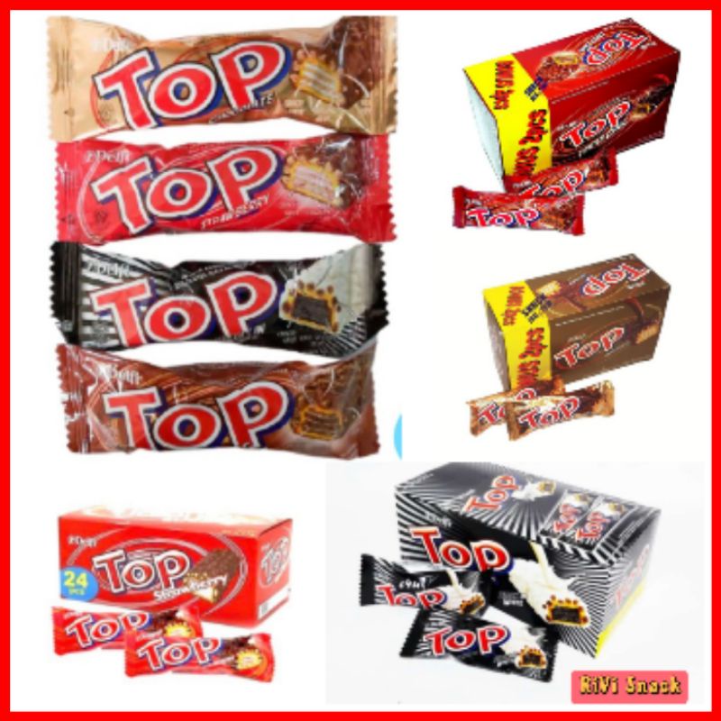 BIJIAN DELFI TOP WAFER COKLAT STRAWBERRY BLACK IN WHITE / SOUVERNIR ULTAH