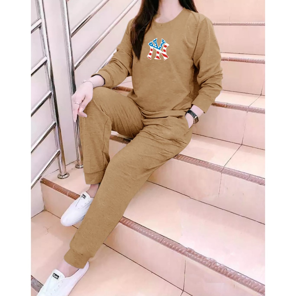 BISA COD / Stelan Girl   NY America / baju senam / satu set baju + celanan / fashion wanita -mukzhop