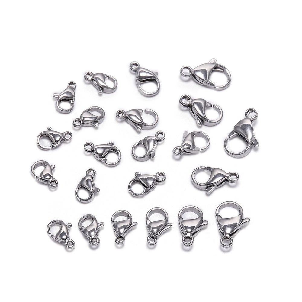 30pcs / Lot Kait Lobster Bahan Stainless Steel Ukuran 9 10 11 12 13 15mm Untuk Membuat Perhiasan