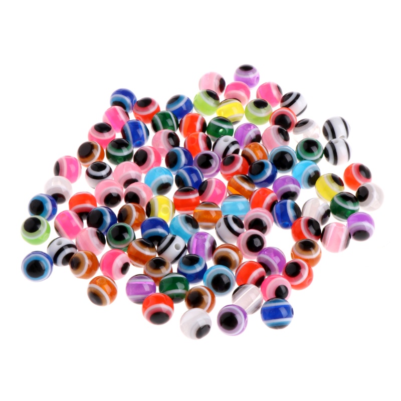 Siy 100pcs Manikmanik Mata Iblis Bulat 8mm Untuk Membuat Perhiasan Gelang Diy