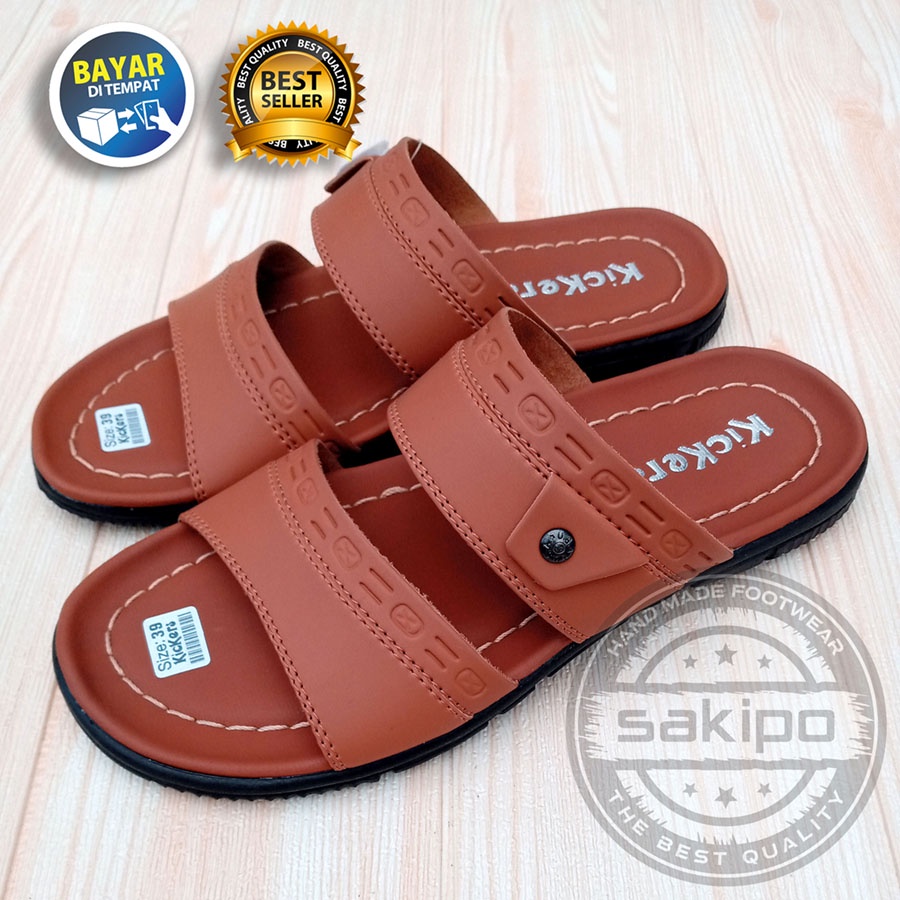 PROMO 2.2 SANDAL PRIA DEWASA KICKERS BAN 2 TRENDI TERMURAH TERBARU / SANDAL SLOP TREPES / SAKIPO-B2 Tan