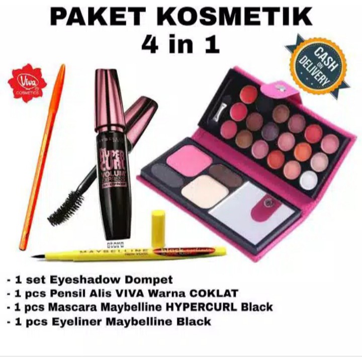 Paket Kecantikan Wanita 4 in 1 eyeshadow - maskara - pensil alis - eyeliner