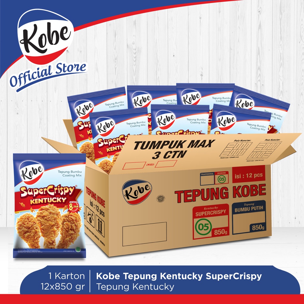 

NEW PRODUCT KOBE TEPUNG AYAM KENTUCKY SUPER CRISPY 850G 1 KARTON ISI 12PCS REE RAIN