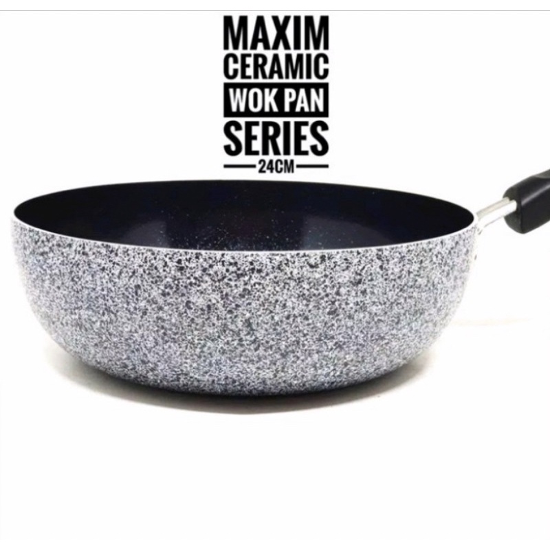 maxim neostone deep wok marble ceramic 24cm /  wajan penggorengan anti lengket