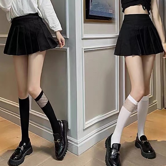 Fashion Knee High Plain Half Fishnet Socks 2024