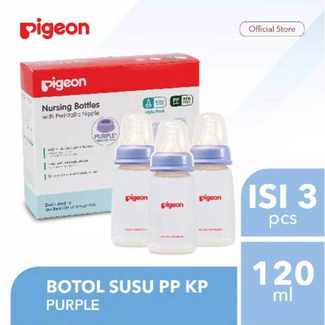 Botol susu pigeon triple pack 120ml isi 3pcs warna ungu