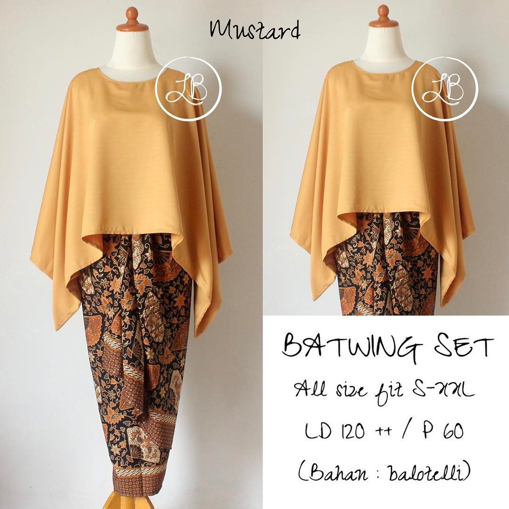 Setelan Kebaya Modern Batwing / Kebaya Kalong JUMBO Mustard Dan Warna Lain