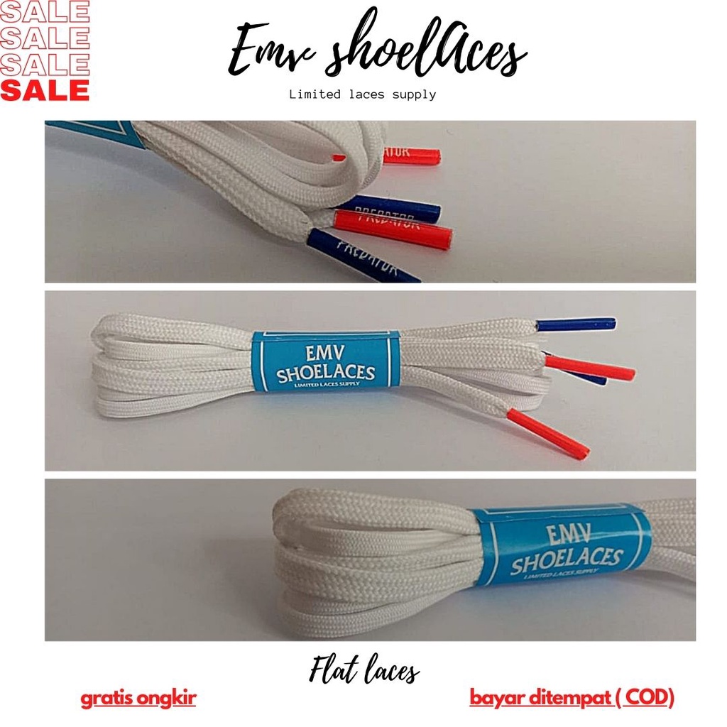 TALI SEPATU FUTSAL GEPENG PUTIH AGLETS 2 WARNA ADIDAS PANJANG 100CM