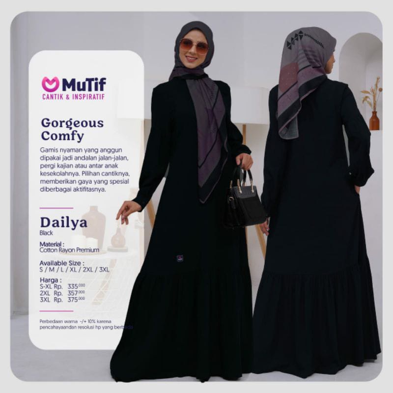 MUTIF DAILYA BLACK HITAM #GAMIS MUTIF TERBARU #ORIGINAL MUTIF #GAMIS KEKINIAN #GAMIS KEREN #GAMIS NY