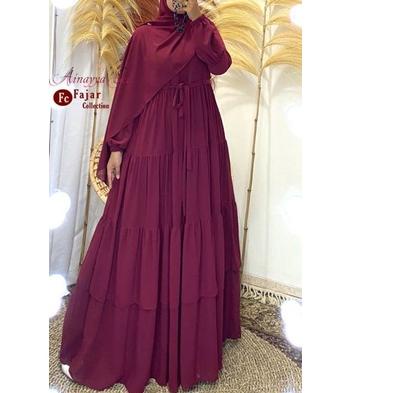 COD✔️GAMIS AINAYYA SET PASHMINA CERUTY BABYDOLL BUSUI FULL FURING FASHION MEWAH DRESS MENYUSUI GAMIS