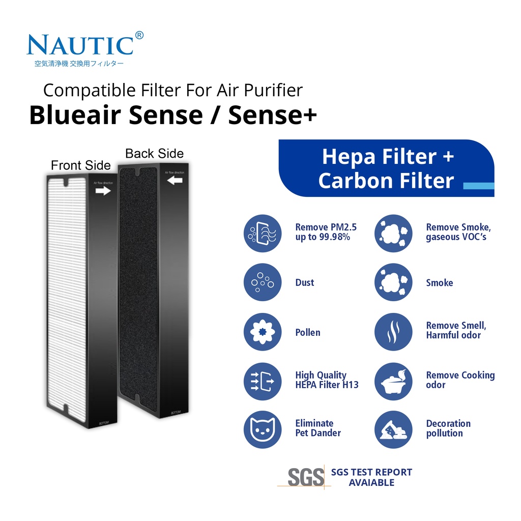 NAUTIC - Replacement Filter untuk Blu*air Sense+ / Sense HEPA CARBON FILTER sense + ADAPTED FILTER