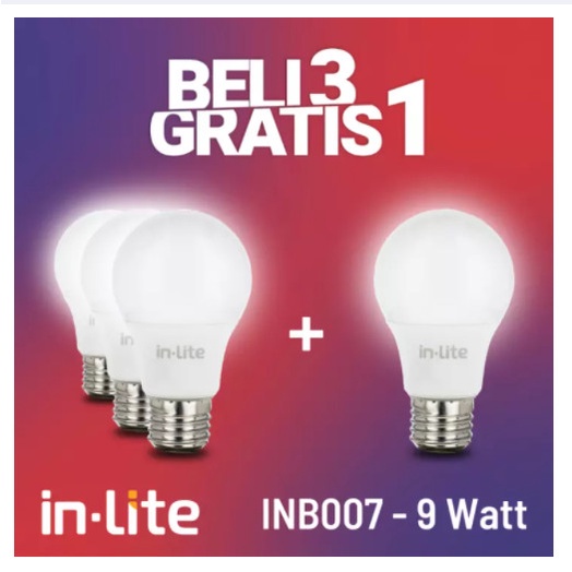 in-Lite Paket Lampu Bohlam LED 9 Watt Beli 3 Gratis 1