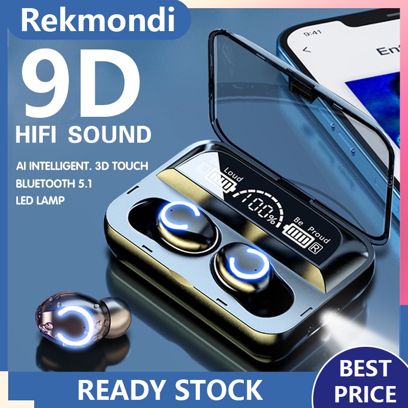 Wireless Earphone TWS Headset Bluetooth 5.0 HIFI Stereo 9D With 3000 mAh Powerbank Dengan Mikrofon