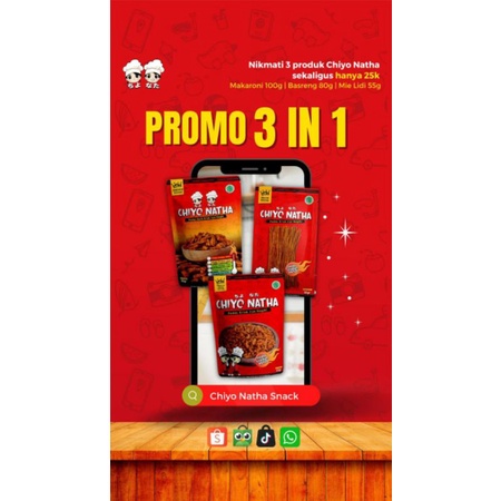 

Paket A [ Makaroni 100g basreng 80g Mie lidi 55g ] Chiyo Natha Snack pedas Kriuk