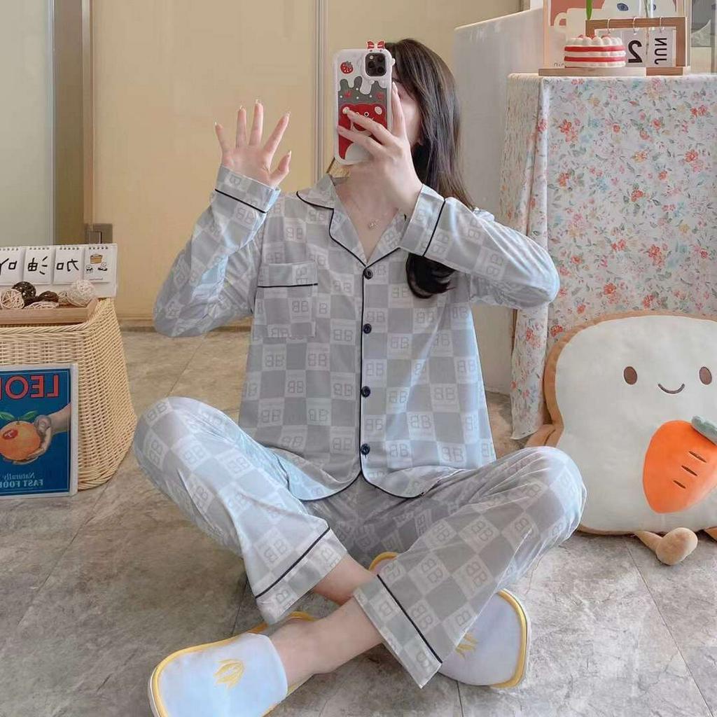 SETELAN BAJU TIDUR PIYAMA IMPORT WANITA KOREA LENGAN PANJANG CELANA PANJANG