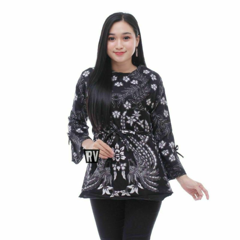 COD - Bayar Ditempat - Blouse Batik Couple Atasan Batik Wanita Blus Batik Cendrawasih Blarak Kipas-BL Manuk Abu