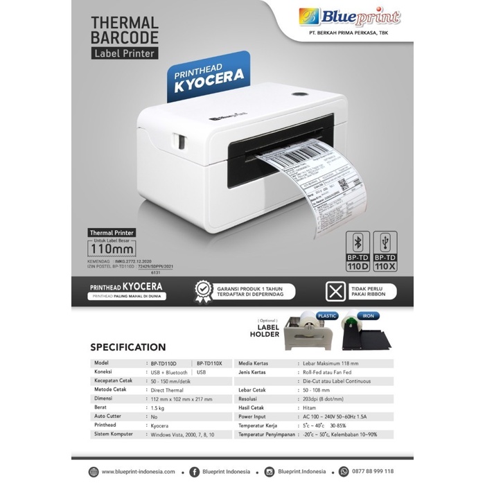 PRINTER BLUEPRINT BARCODE THERMAL TD110X USB - RESI UKURAN A6