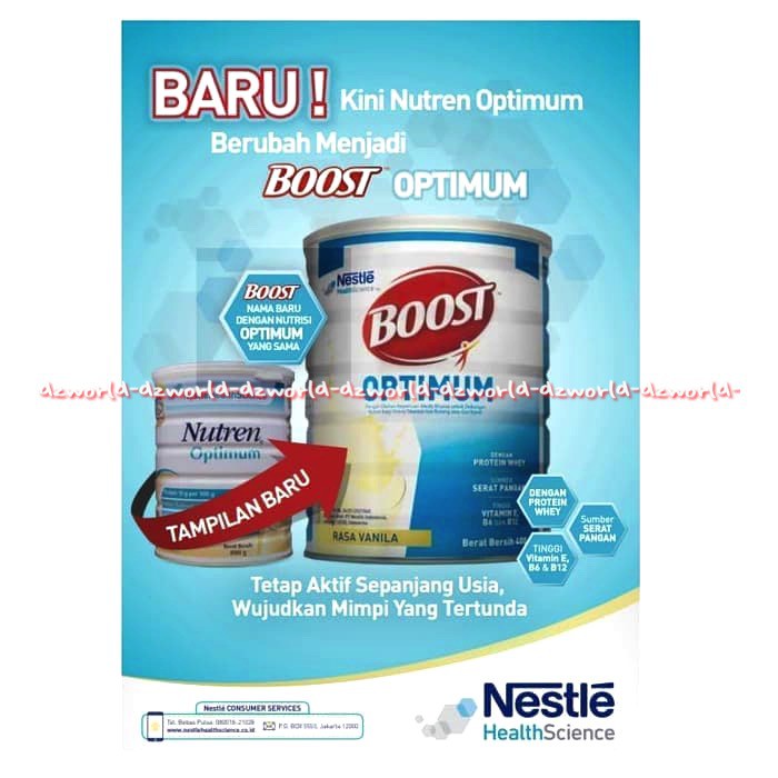 Nestle Boost Optimum 400gr Rasa Vanila Vanilla Susu Bubuk Kaleng Nestle Bost Bust Mengandung Serat Pangan 400 gram