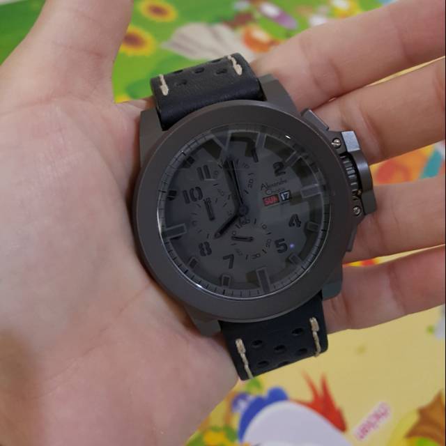 Jam Tangan Alexandre Christie AC 6364 MC Leather / Kulit Black Body Grey  Pria / Cowok Original