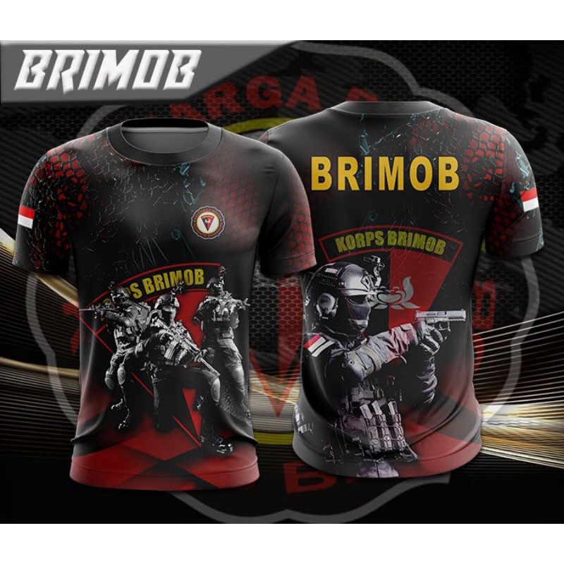 KAOS JERSEY KORPS BRIMOB MOTIF PISTOL MERAH HITAMTERMURAH