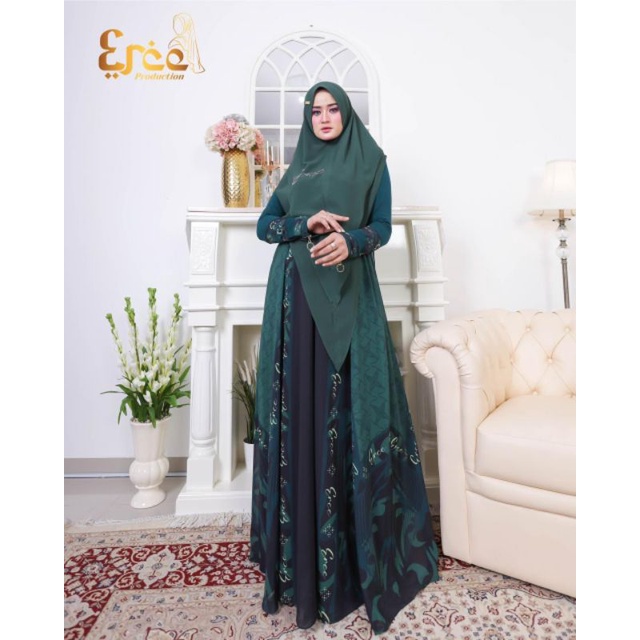 gamis syari geneva full printing batik mewah cantik keren pesta premium butik halus lembut jatuh umb