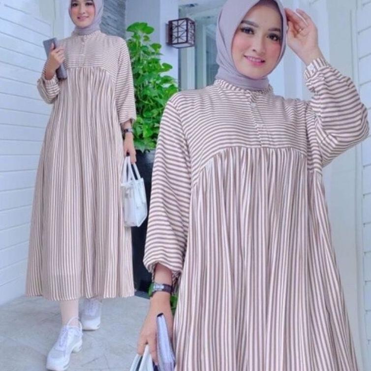⚡️Star⚡️ DRESS MIDI MOTIF DRESS POLOS KATUN BAJU GANTUNG TERLARIS SEMI DRESS GARIS-GARIS OUTFIT STRI