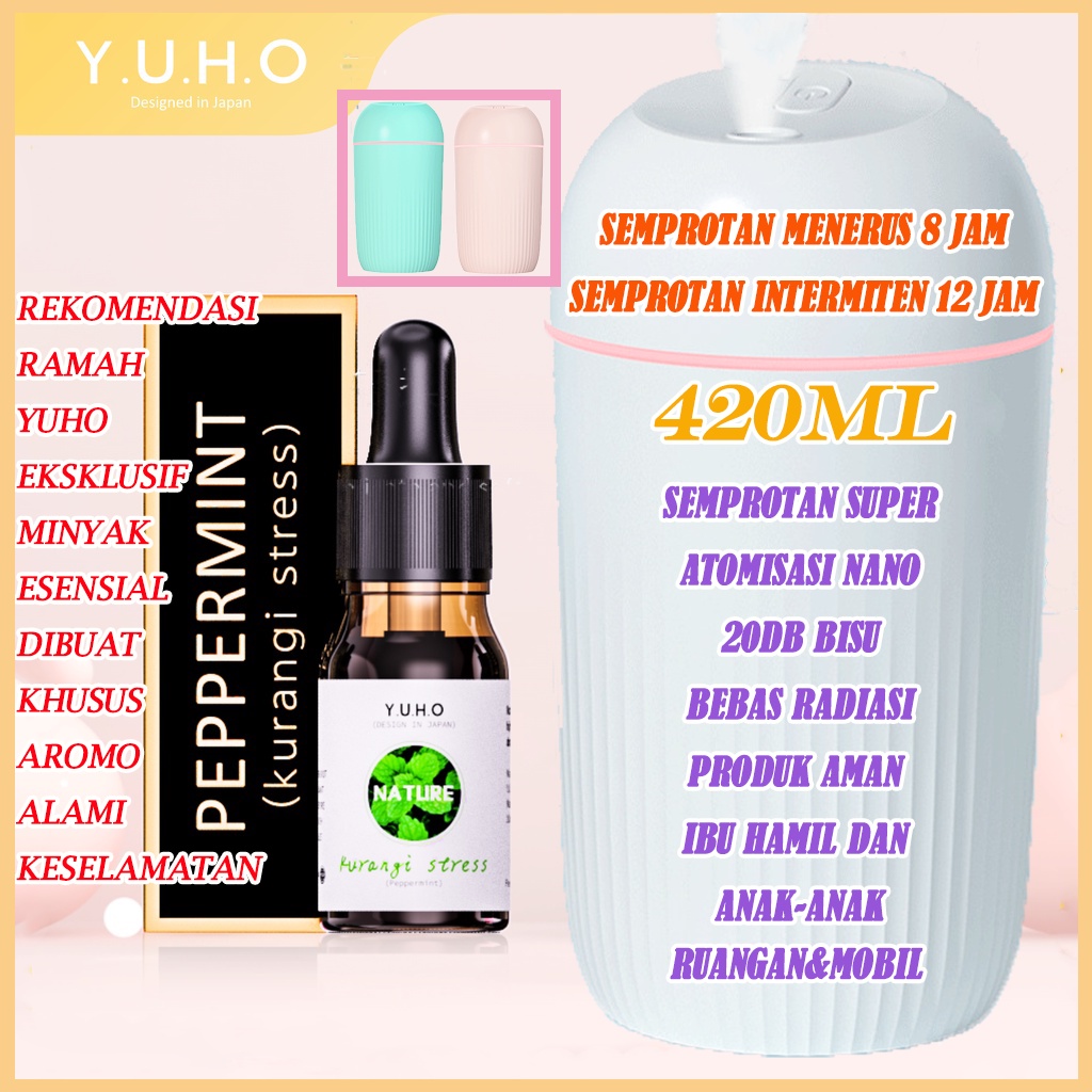 YUHO Diffuser humidifier mobil portable essential oil reed hampers safe care aromatheraphy pembersih udara Pelembab minyak esensial aromaterapi parfum pengharum uap ruangan air purifier penyejuk infuser minimisk-2