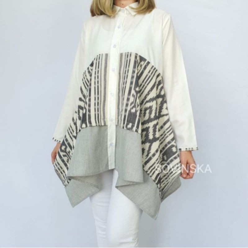 Atasan Tenun LB 1 Abu-abu S Atasan wanita lengan panjang Sovinska