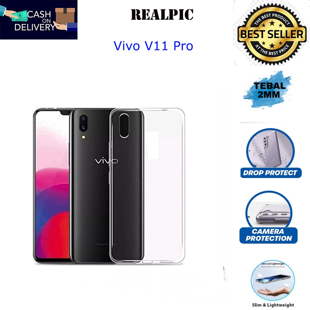 Case Vivo V11 PRo Casing Clear HD KETEBALAN 2MM BENING TRANSPARAN TPU Premium Softcase